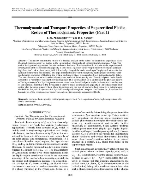 (PDF) Thermodynamic and Transport Properties of Supercritical Fluids ...