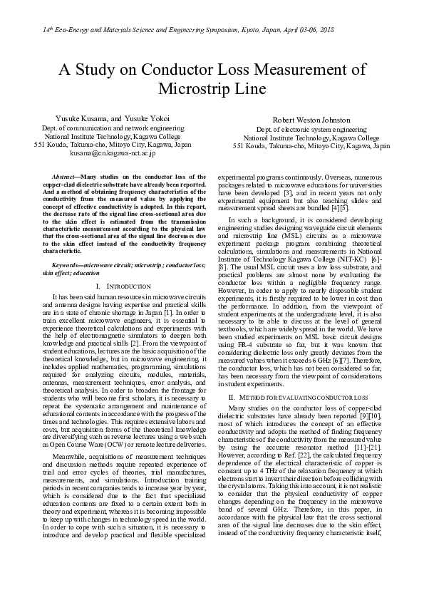 (PDF) A Study on Conductor Loss Measurement of Microstrip Line