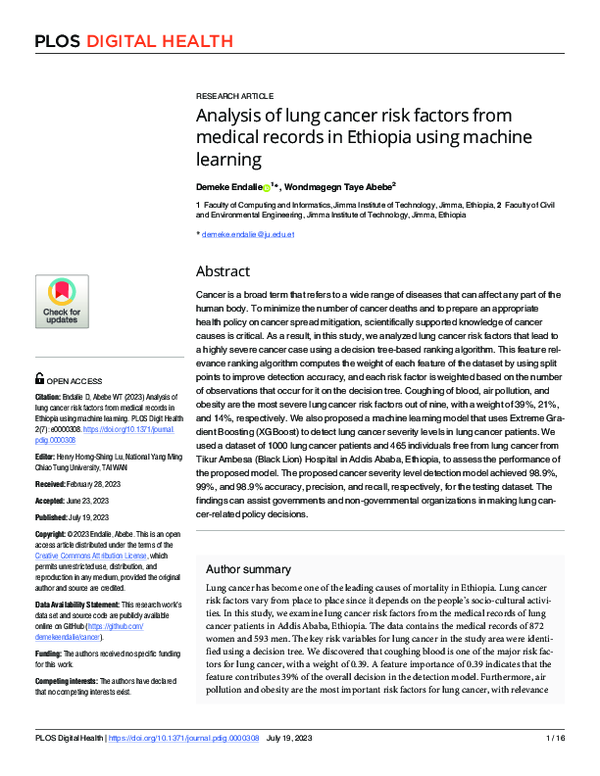 (PDF) Analysis of lung cancer risk factors from medical records in ...