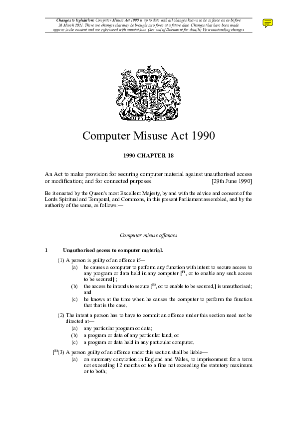 (PDF) Computer Misuse Act 1990