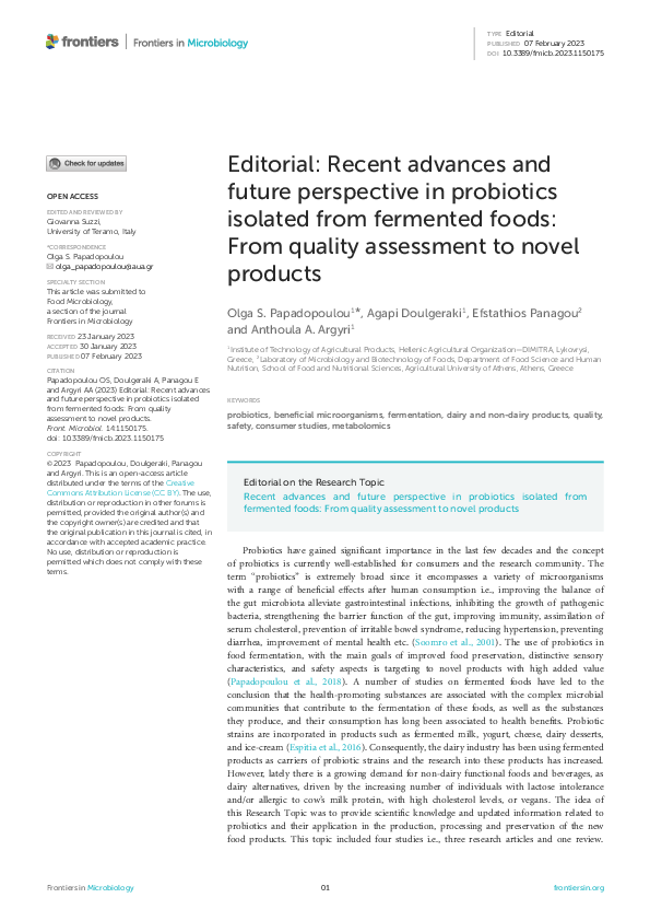 (PDF) Editorial: Recent advances and future perspective in probiotics ...