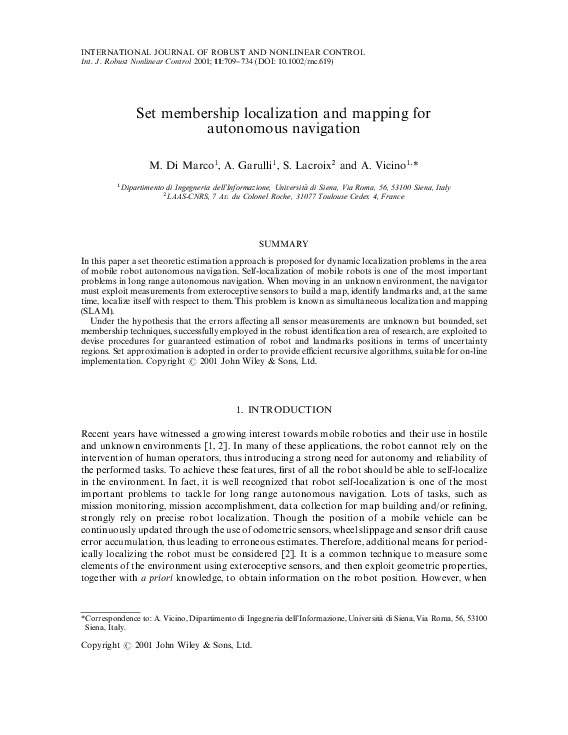 (PDF) Set membership localization and mapping for autonomous navigation