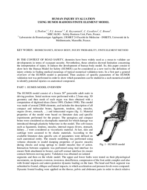 (PDF) Human Injury Evaluation Using Humos Radioss Finite Element Model