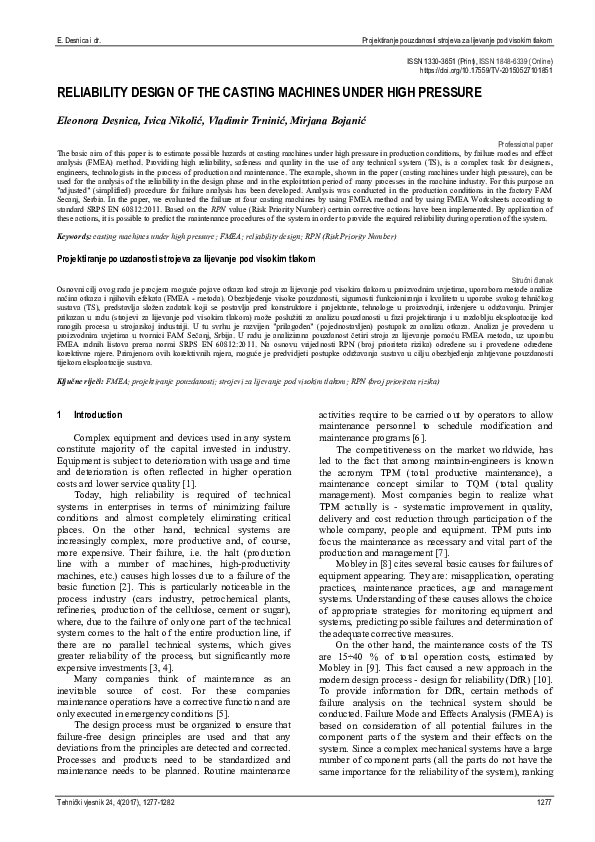 (PDF) Reliability design of the casting machines under high pressure