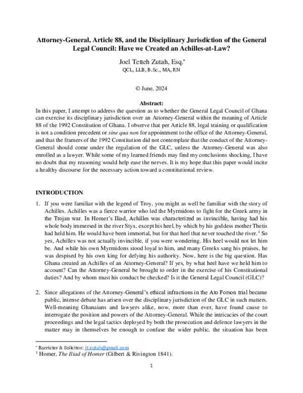 (PDF) AttorneyGeneral, Article 88, and the Disciplinary Jurisdiction