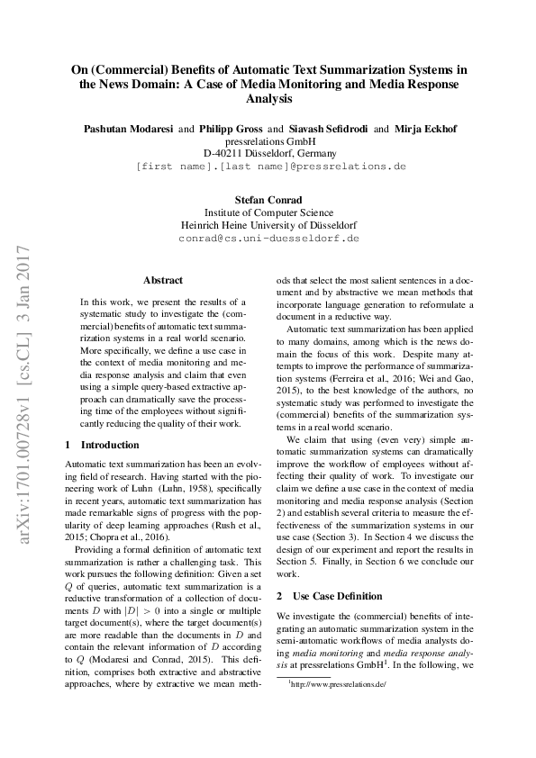 (PDF) On (Commercial) Benefits of Automatic Text Summarization Systems ...