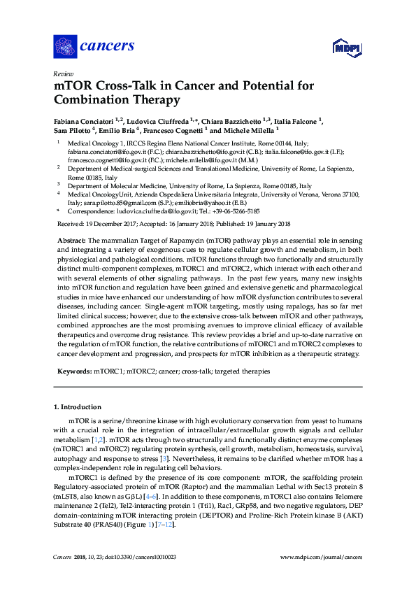 (PDF) mTOR Cross-Talk in Cancer and Potential for Combination Therapy