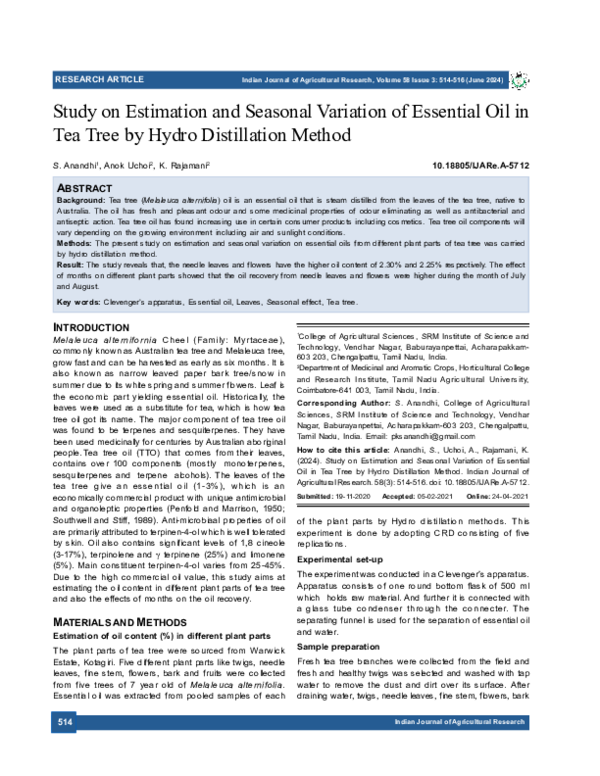 (PDF) Study on Estimation and Seasonal Variation of Essential Oil in ...