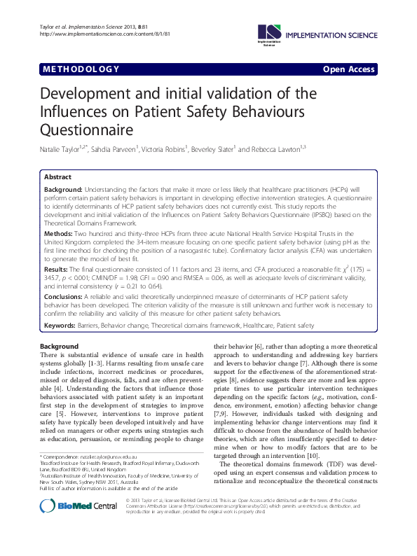 (PDF) Development and initial validation of the Influences on Patient ...