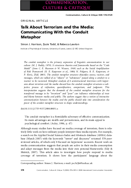 (PDF) Talk About Terrorism and the Media: Communicating With the ...