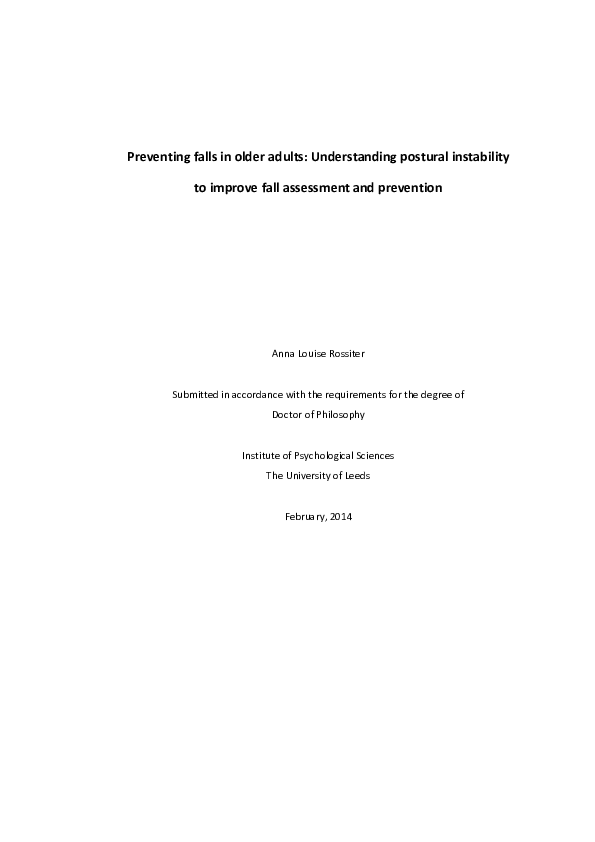 (PDF) Preventing falls in older adults: understanding postural ...