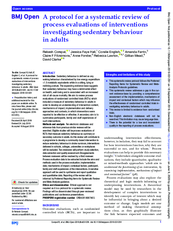 (PDF) A protocol for a systematic review of process evaluations of ...