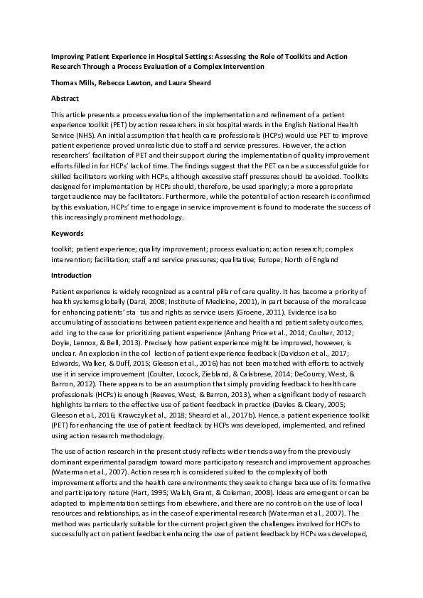 (PDF) Improving Patient Experience in Hospital Settings: Assessing the ...