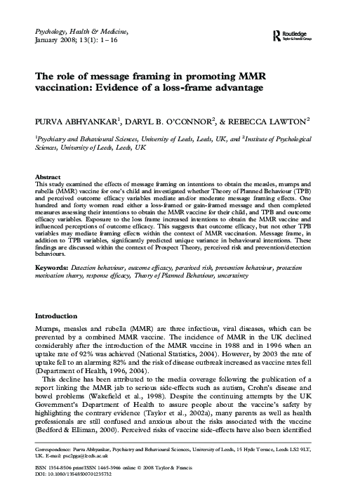 (PDF) The role of message framing in promoting MMR vaccination ...