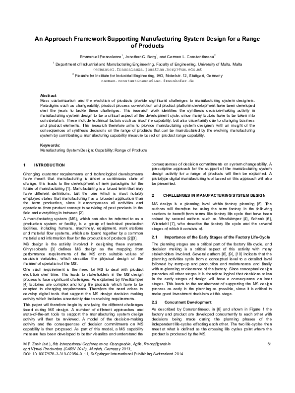 (PDF) An Approach Framework Supporting Manufacturing System Design for ...