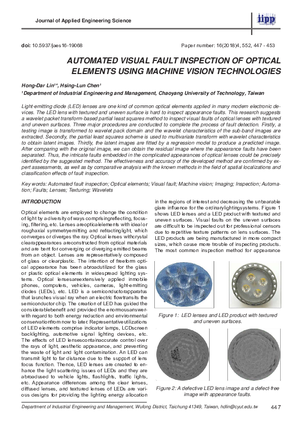 (PDF) Automated visual fault inspection of optical elements using ...