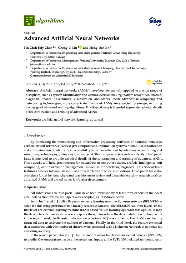 (PDF) Advanced Artificial Neural Networks