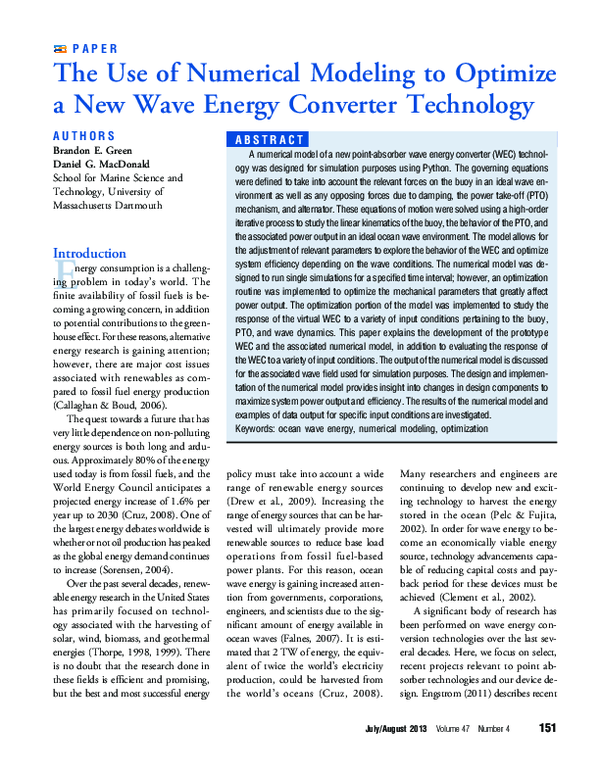 (PDF) The Use of Numerical Modeling to Optimize a New Wave Energy ...