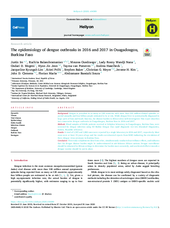 (PDF) The epidemiology of dengue outbreaks in 2016 and 2017 in ...