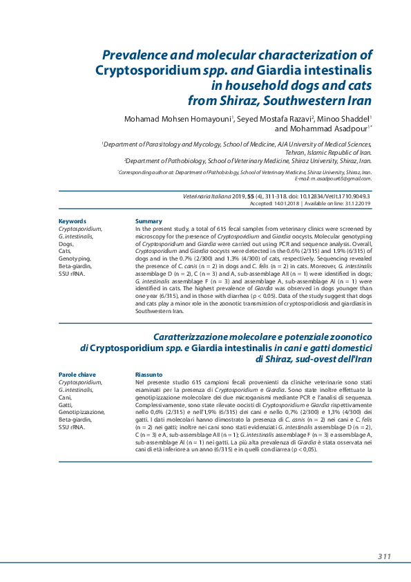 (PDF) Prevalence and molecular characterization of Cryptosporidium spp ...