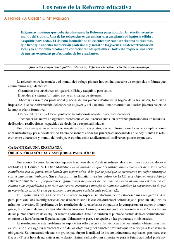(PDF) Los Retos De La Reforma Educativa