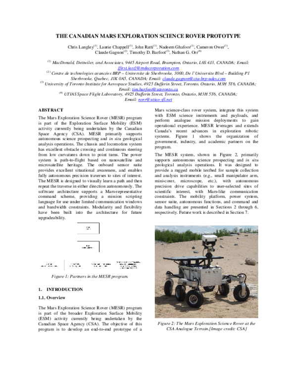 (PDF) The Canadian Mars Exploration Science Rover Prototype