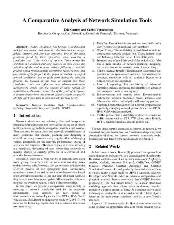(PDF) A Comparative Analysis of Network Simulation Tools