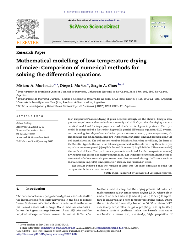 (PDF) Mathematical modelling of low temperature drying of maize ...