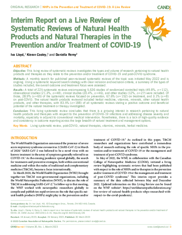 (PDF) Interim Report on a Live Review of Systematic Reviews of Natural ...