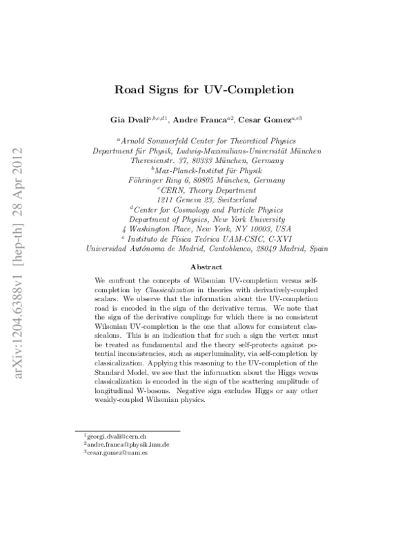 (PDF) Road Signs for UV-Completion