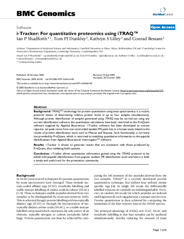 (PDF) i-Tracker: for quantitative proteomics using iTRAQ