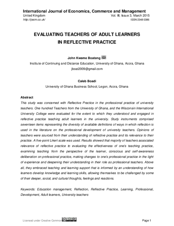 (PDF) Evaluating Teachers of Adult Learners in Reflective Practice