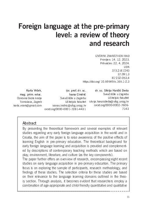 (PDF) Foreign language at the pre-primary level: a review of theory and ...