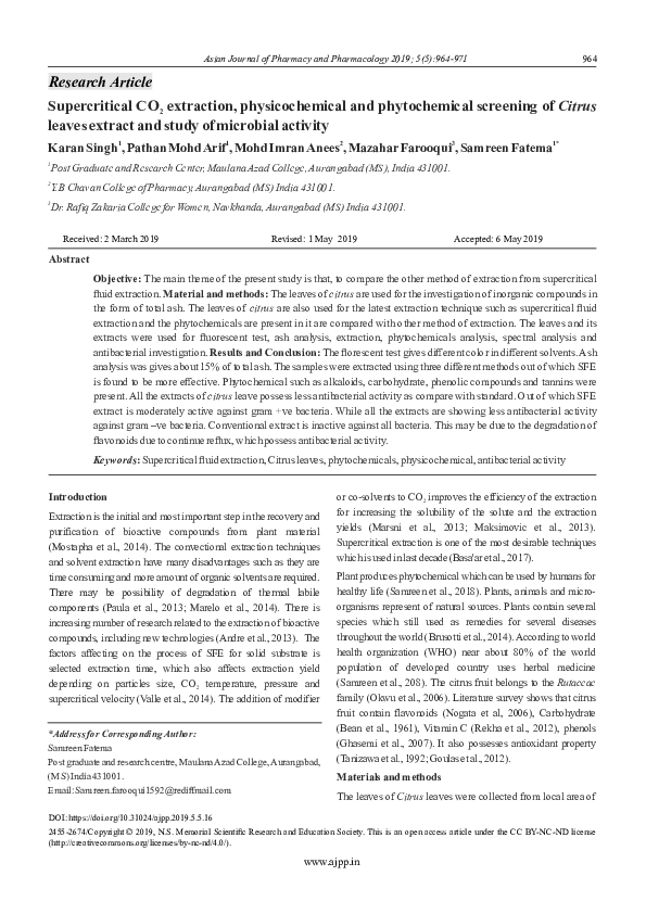 (PDF) Supercritical CO2 extraction, physicochemical and phytochemical ...