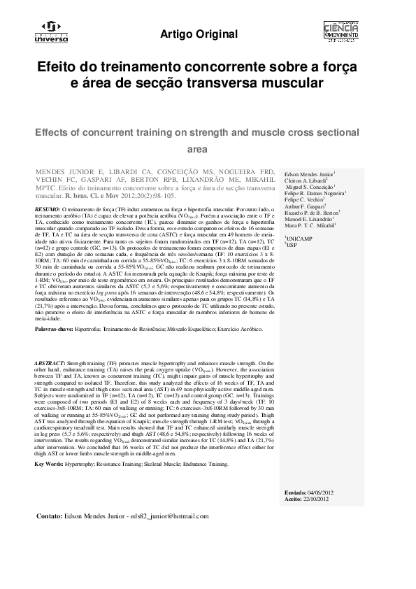 (PDF) Artigo Original Efeito do treinamento concorrente sobre a força e ...