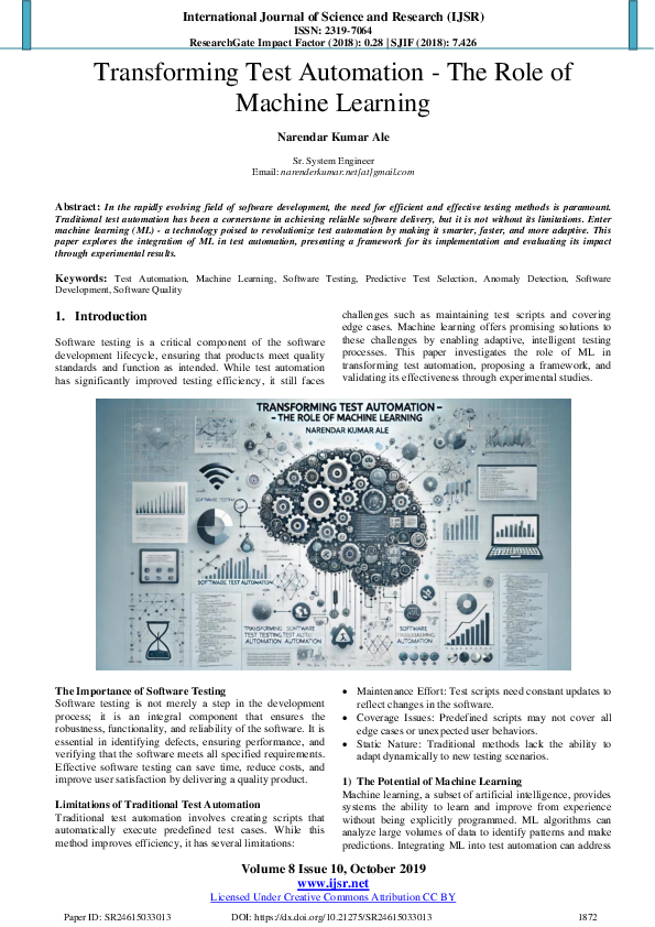 (PDF) Transforming Test Automation -The Role of Machine Learning