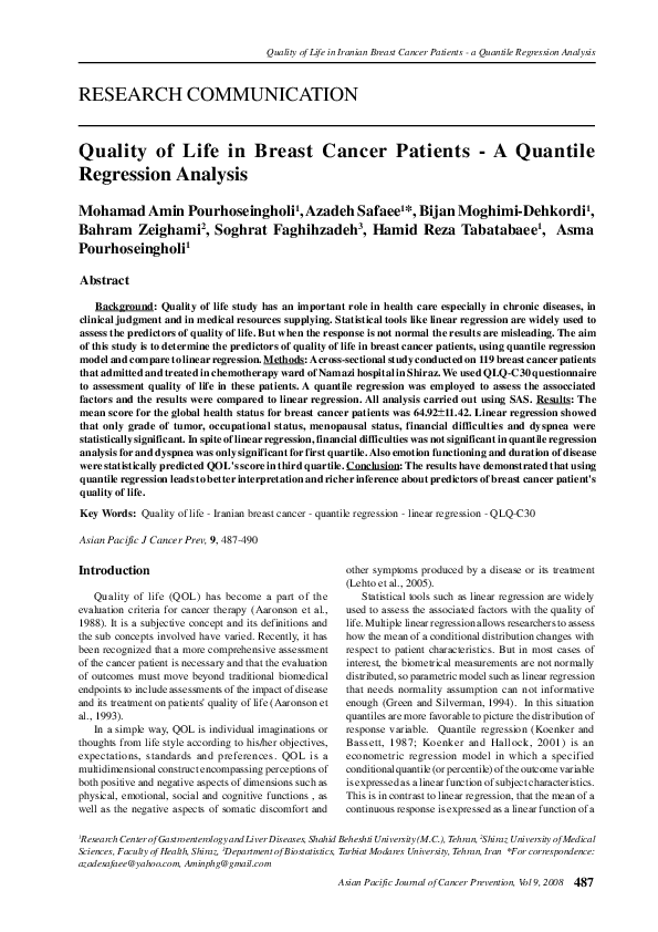 (PDF) Quality of life in breast cancer patients--a quantile regression ...