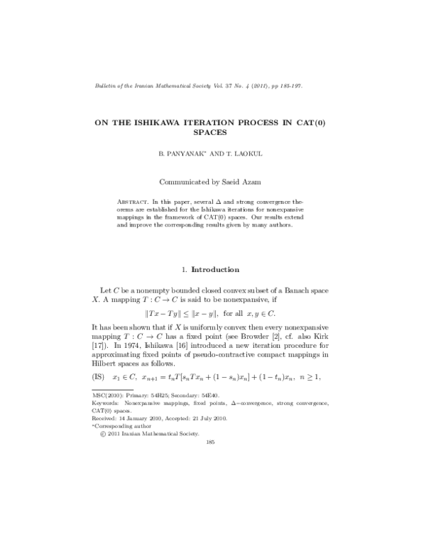 (PDF) On the Ishikawa Iteration Process in CAT(0) Spaces