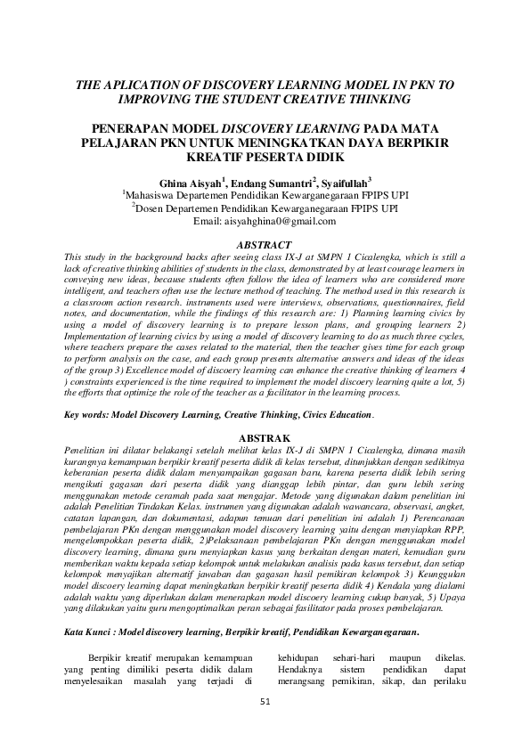 (PDF) The Aplication of Discovery Learning Model in PKN to Improving ...