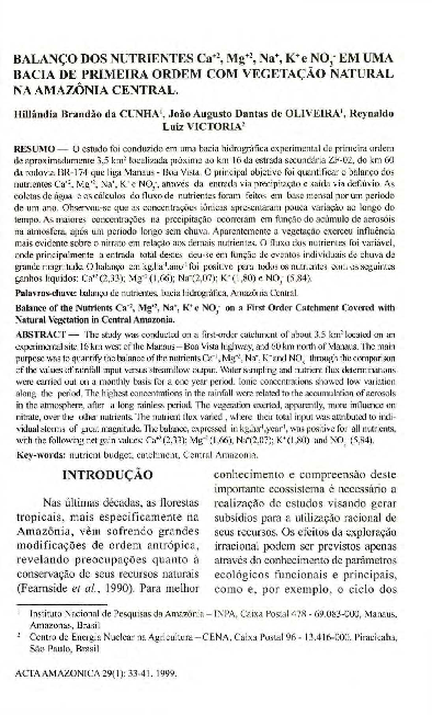 (PDF) Balanço dos nutrientes Ca+2, Mg+2, Na+, K+e NO3, em uma bacia de ...
