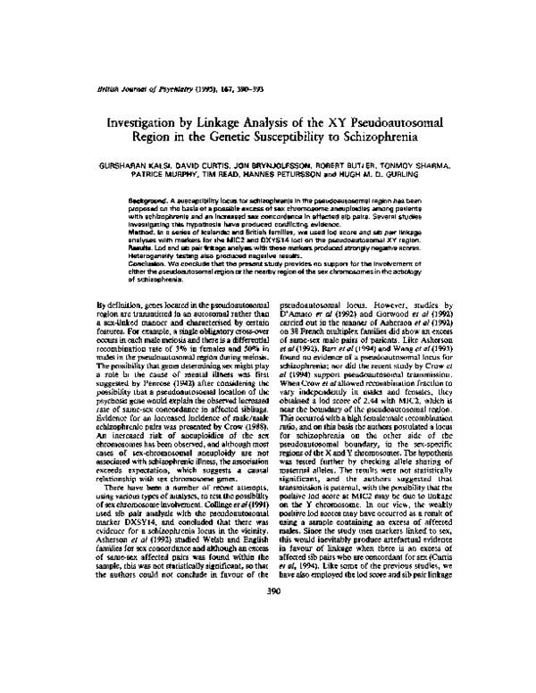 (PDF) Investigation by Linkage Analysis of the XY Pseudoautosomal ...