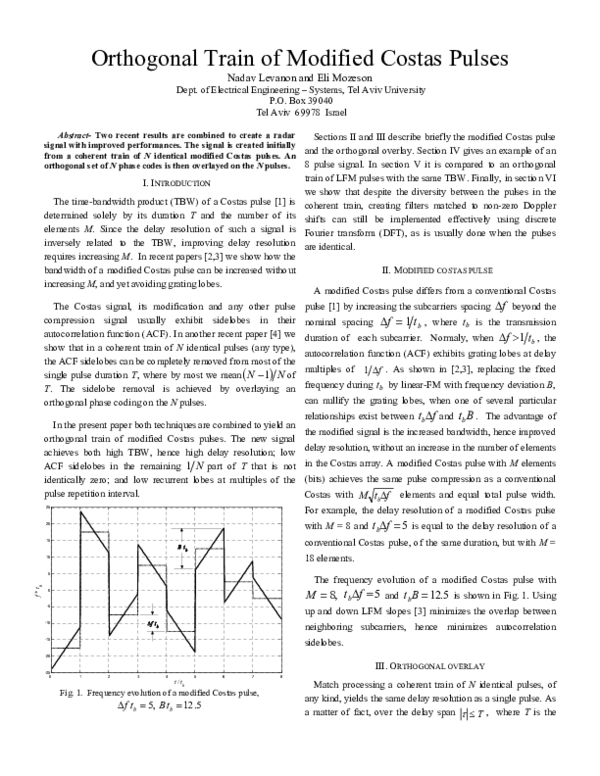 (PDF) Orthogonal train of modified Costas pulses
