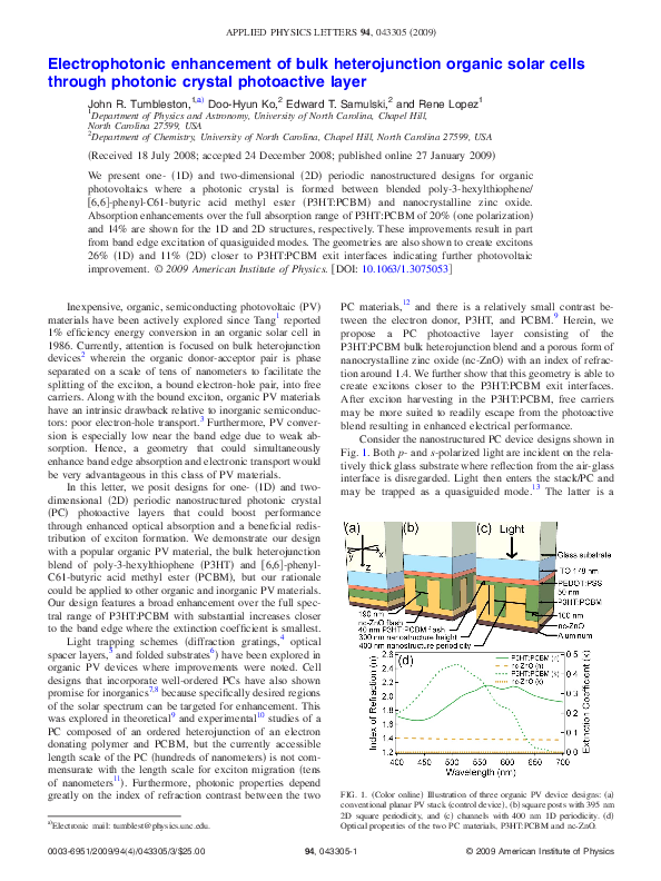 (PDF) Electrophotonic enhancement of bulk heterojunction organic solar ...