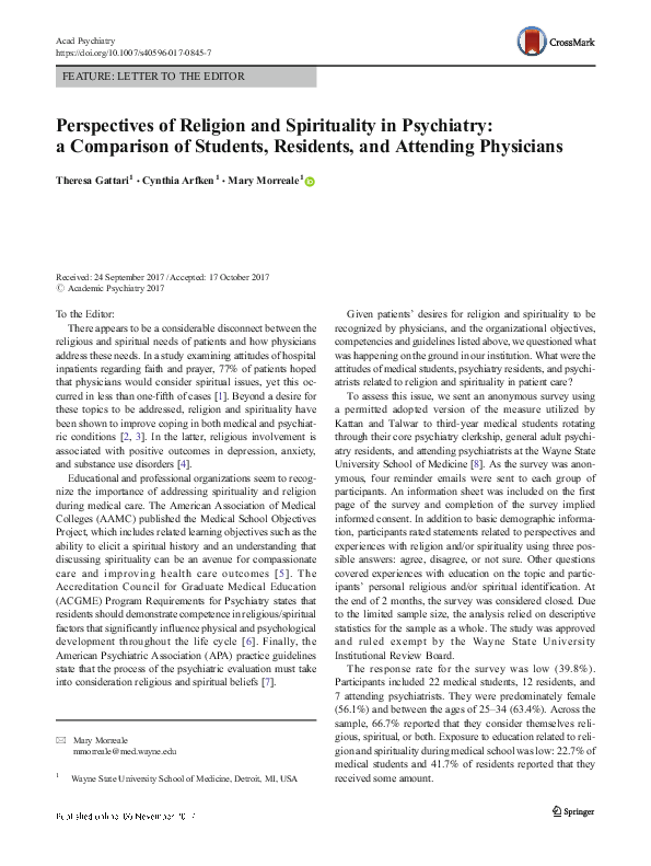 (PDF) Perspectives of Religion and Spirituality in Psychiatry: a ...