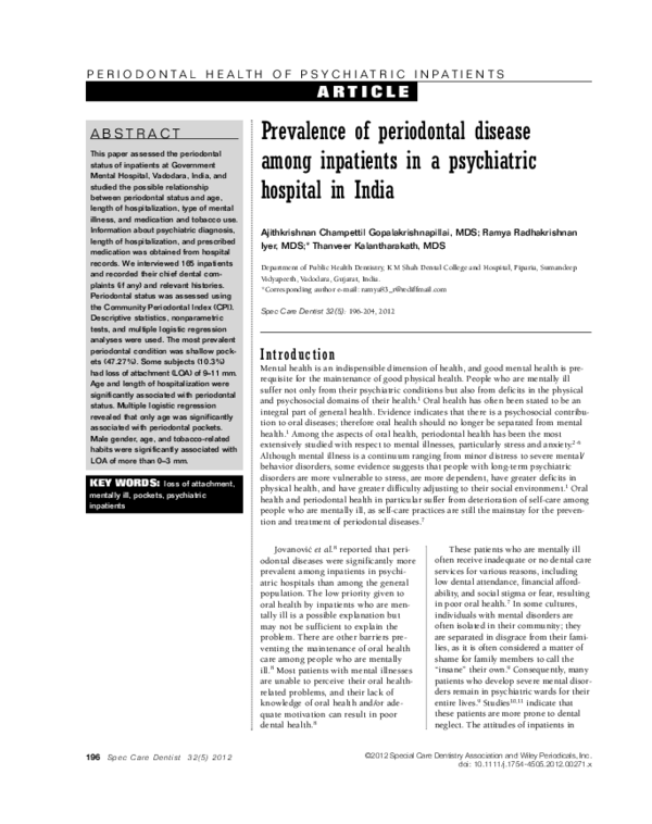 (PDF) Prevalence of periodontal disease among inpatients in a ...