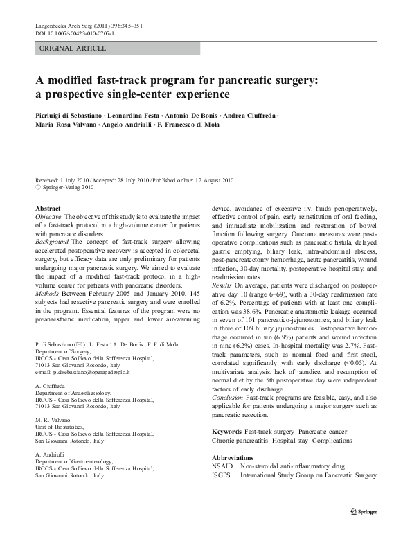 (PDF) A modified fast-track program for pancreatic surgery: a ...