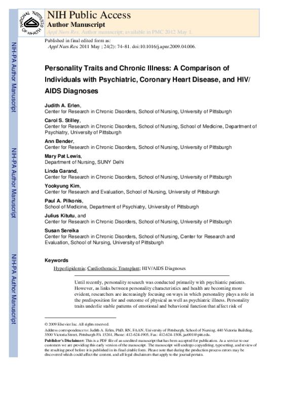 (PDF) Personality traits and chronic illness: a comparison of ...