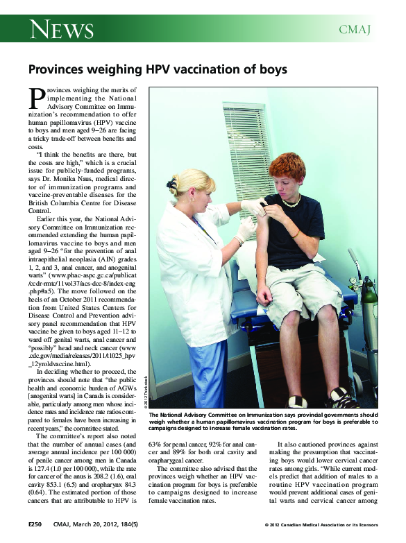 (PDF) Provinces weighing HPV vaccination of boys