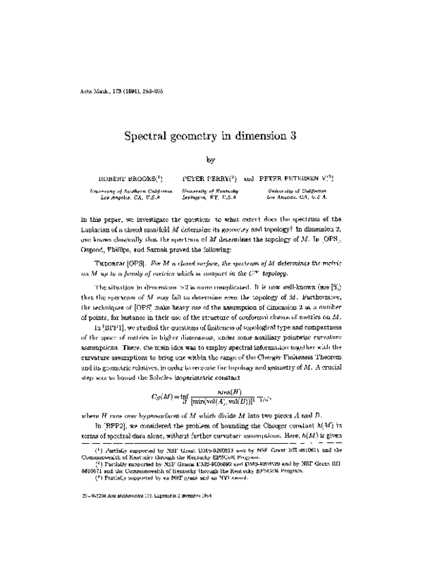 (PDF) Spectral geometry in dimension 3