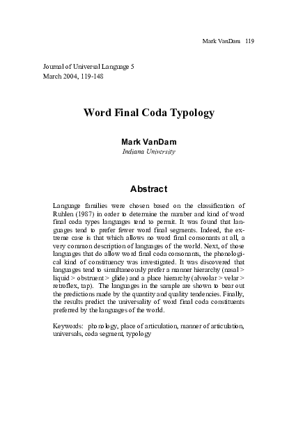 (PDF) Word Final Coda Typology